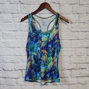 Asics Women's Blue and Green Athletic Tank Top